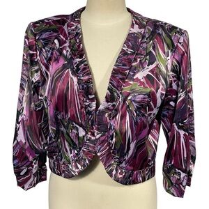 Lavender & Honey Purple Abstract Print 3/4 Sleeve Crop Bolero Jacket Sz L
